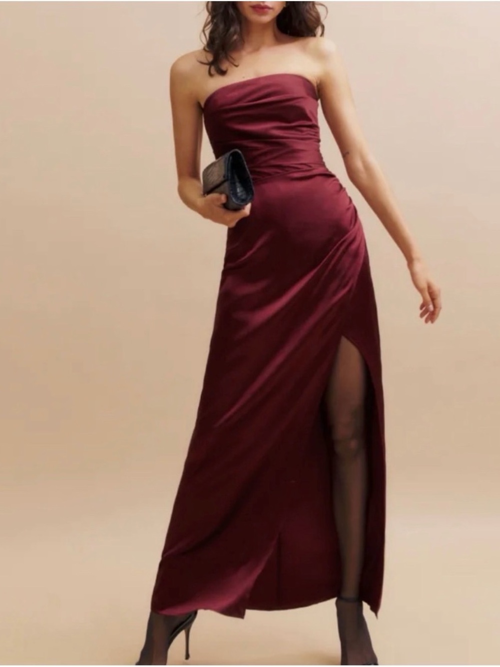 Reformation Strapless Evening Gown with High Slit